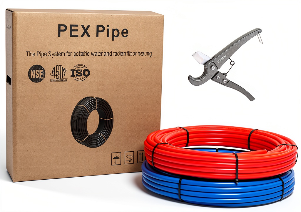 EFIELD Pex-B pipe rolled on a workbench