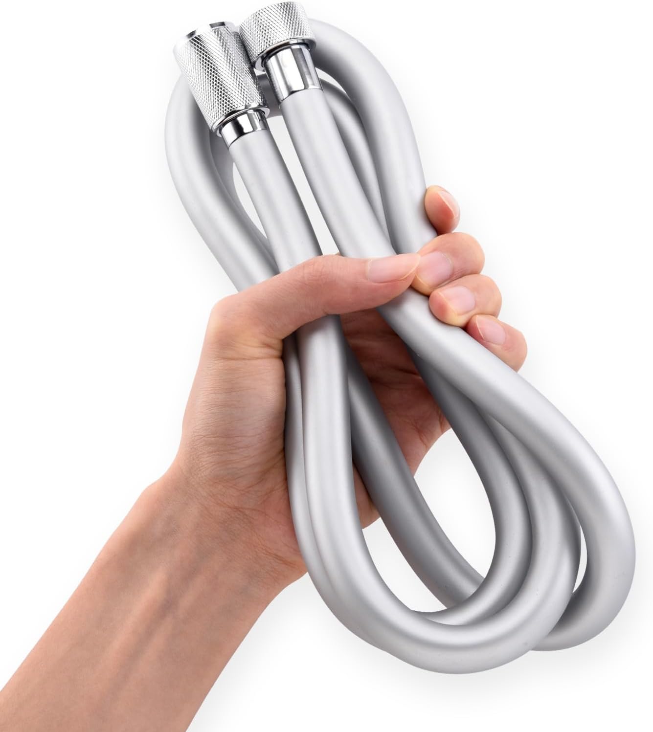 JASYA shower hose installed in a modern bathroom with silver finish