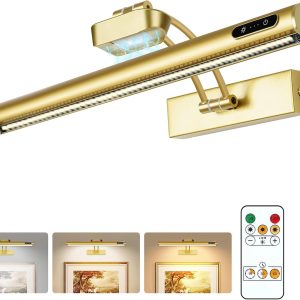 Magnetic Wireless Picture Light 16in Gold Rechargeable Remote Dimmable-0