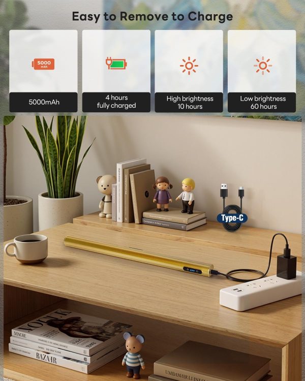 Magnetic Wireless Picture Light 16in Gold Rechargeable Remote Dimmable-5