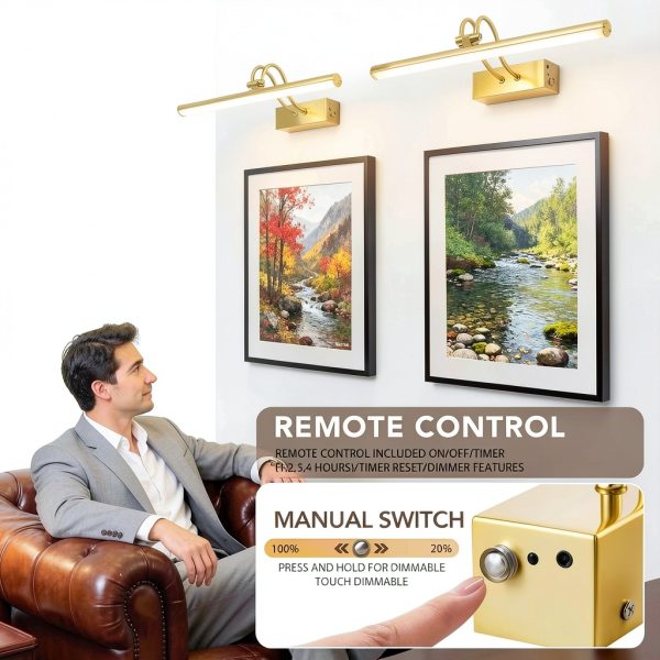 Picture Light,Picture Lights for Wall Cordless,16" Picture Lights with Timer and Dimmable,Battery Wall Lights for Display Gallery Painting Art Frame Portrait-Plated Gold-4